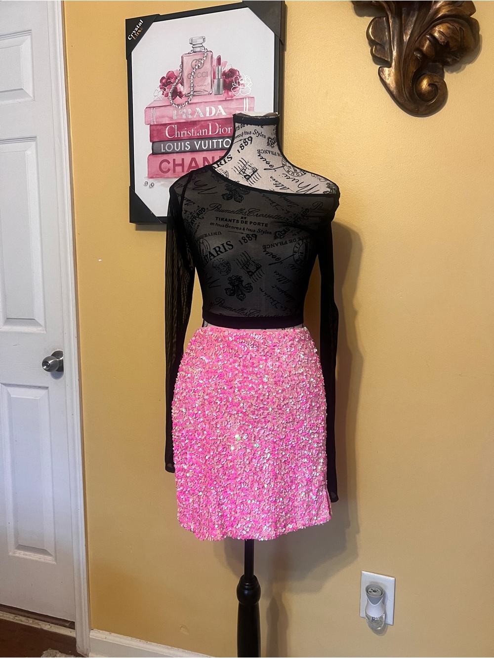 NastyGal pink Premium Velvet Sequin Mini Skirt size 10